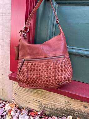 Vilenca Holland Rust Woven Basketweave Leather Hobo Bag Large Boho Western